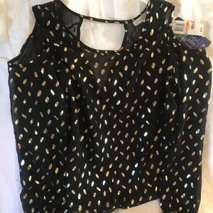 Black Cold Shoulder w gold accents